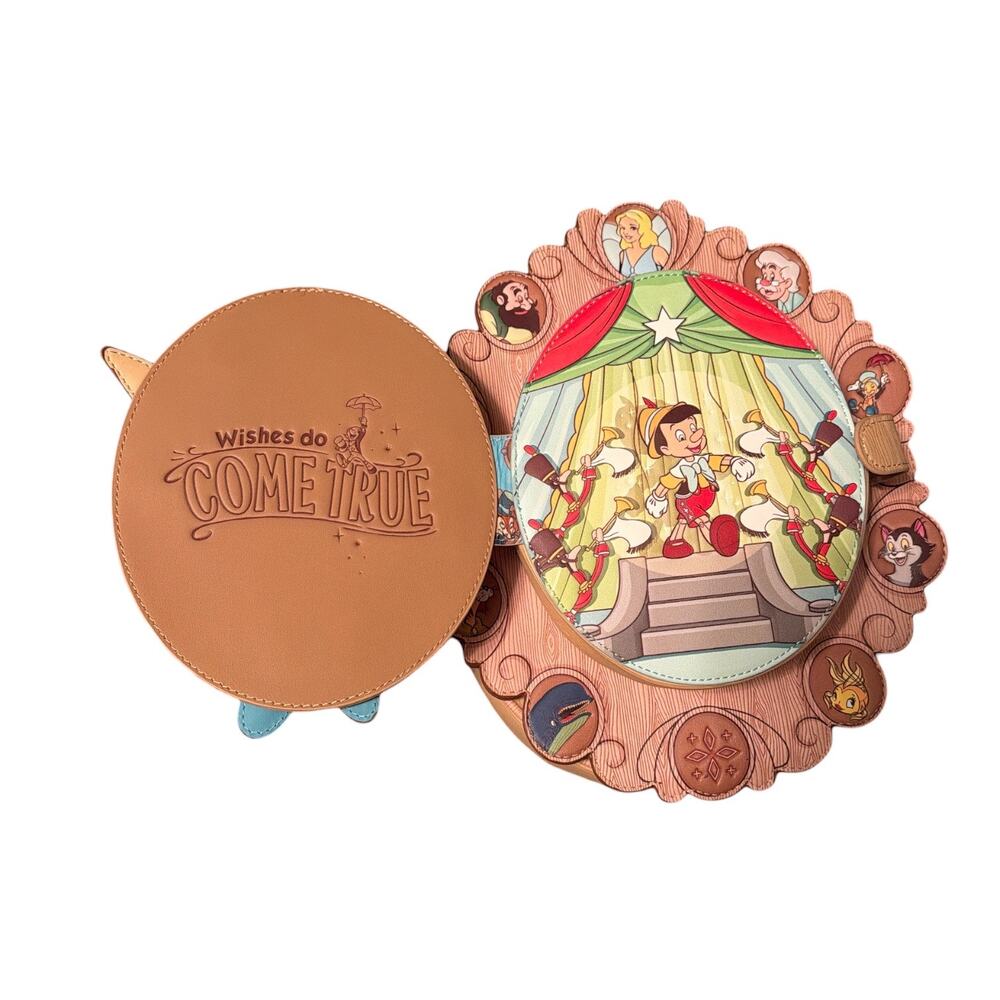 Loungefly Disney Pinocchio Wood Frame Portrait Figural Mini Backpack NWT - Picture 2 of 5